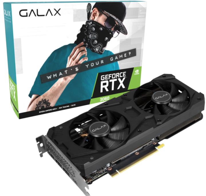 Placa de Vídeo GALAX GeForce RTX 3060 (1-Click OC) LHR, 15 Gbps, 12GB GDDR6, Ray Tracing,